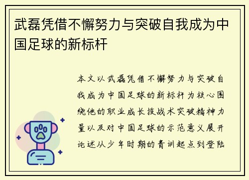 武磊凭借不懈努力与突破自我成为中国足球的新标杆 武磊凭借不懈努力与突破自我成为中国足球的新标杆
